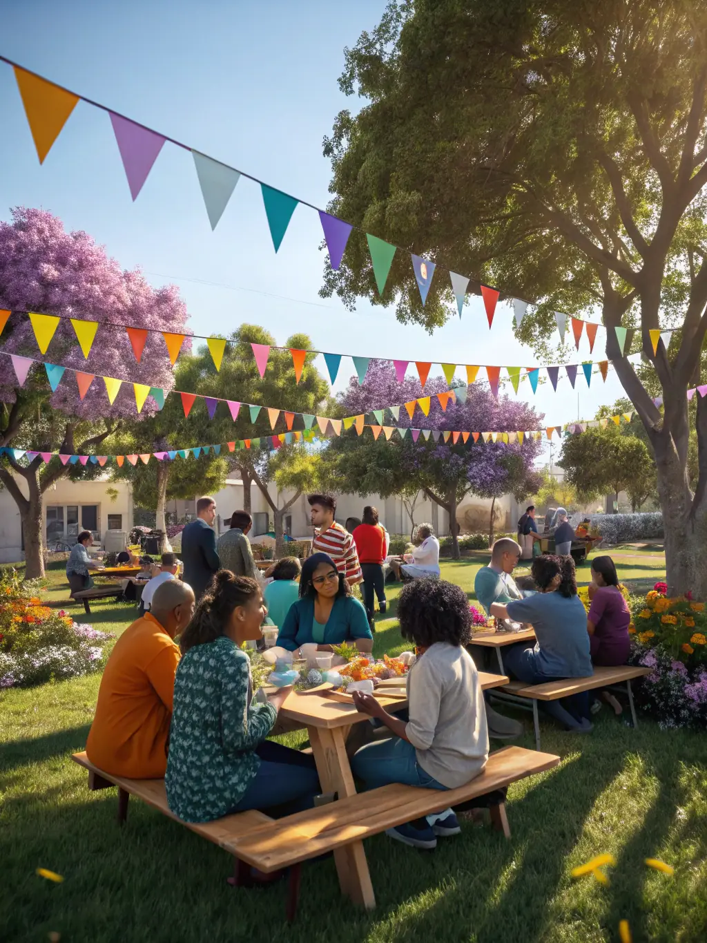 A photo of a cultural event organized in a public park, featuring music, dance, and food from different cultural backgrounds, celebrating diversity and promoting intercultural exchange.