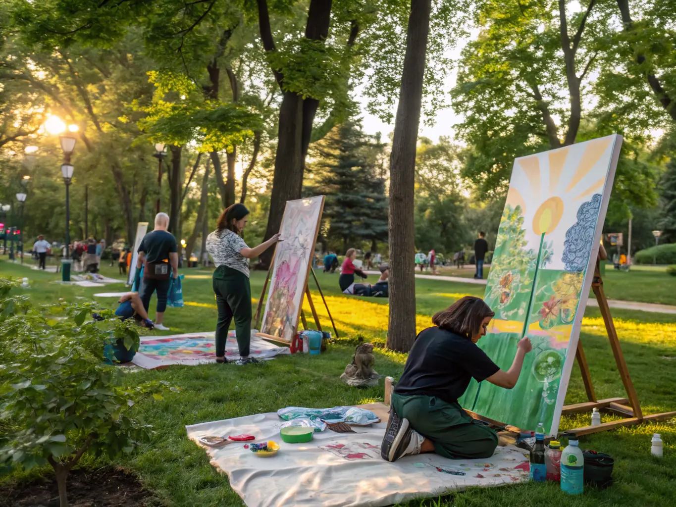 A captivating image of a community outreach event, showing diverse community members participating in an artistic activity, fostering social interaction and cultural exchange.
